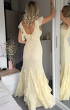 Niulatu Yellow Chiffon Mermaid Ruffle Evening Dress Long Evening Gown HZ1007