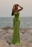 Niulatu Mermaid Sweetheart Sage Green Long Satin Prom Dresses Evening Dress HZ1110