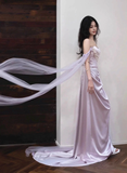 Niulatu Purple Satin Long Evening Dress Sweetheart Prom Dress HZ1007