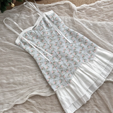 Niulatu A line Spaghetti Straps Blue Sleeveless Floral Dress Short Holiday Dresses SD280
