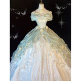 Niulatu Ball Gown Sweetheart Satin Short Sleeves Long Evening Gown Prom Dresses SD1433
