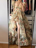Niulatu Princess Square Neckline Floral Green Long Ruffles Prom Dresses Birthday Dress SD578