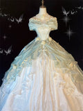 Niulatu Ball Gown Sweetheart Satin Short Sleeves Long Evening Gown Prom Dresses SD1433