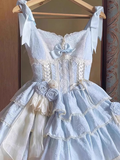 Niulatu Ball Gown Straps Floral Lace Party Dresses Blue Birthday Outfits With Flowers SD456