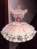 Niulatu Ball Gown Square Neckline Floral Lace Party Dresses Pink Birthday Outfits With Bowknots SD455