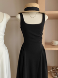 Niulatu A Line Straps Long Black Women's Holiday Dresses SD220