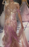 Niulatu Chiffon Beaded Evening Dress Off The shoulder Long Prom Dress HZ1007