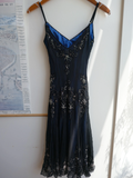 Niulatu Mermaid Spaghetti Straps Beaded Navy Blue Satin Long Prom Dress HZ0113