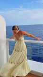Niulatu New A Line Spaghetti Strap Embroidered Light Yellow Satin Prom Dress Outfits HZ0113