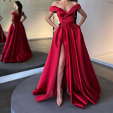 Niulatu the Shoulder Burgundy Satin Long Prom Dresses Off Shoulder Wine Red Long Formal Evening Dresses HZ1007