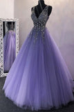 Niulatu V-Neck Sweep Train Beaded Prom Dress HZ0113