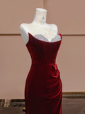 Niulatu Mermaid Strapless Beaded Velvet Long Prom Dress Party Dress HZ0113