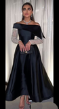 Niulatu A Line Boat Neck Evening Dresses Beads Long Sleeve Floor Length Satin Saudi Arabia Formal Wedding Party Gowns HZ1007