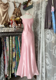 Niulatu Pink Spaghetti Straps Satin Mermaid Prom Evening Dress HZ1007