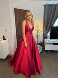 Niulatu V Neck Floor-Length Red Evening Dress HZ1007