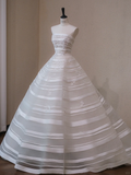 Niulatu Ball Gown Strapless Appliques White Organza Satin Prom Dress Wedding Dresses HZ0113