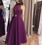 Niulatu A-line Sleeveless Prom Dress Purple High Neck Evening Dress HZ1007