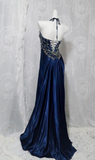 Niulatu Halter Satin Beaded Slit Evening Dress Formal Party Prom Dress HZ1007