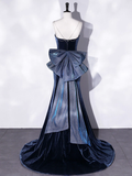 Niulatu Velvet Blue Long Prom Dresses Blue Velvet Long Evening Dress HZ1007