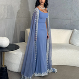 Niulatu Sequin Evening Dresses for Arabic Women Cape Floor Length Mermaid Prom Party Wedding Special Events Dresses HZ1007