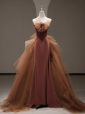 Niulatu Mermaid Strapless Brown Floor Length Prom Dress HZ1110