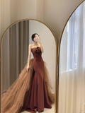 Niulatu Mermaid Strapless Brown Floor Length Prom Dress HZ1110