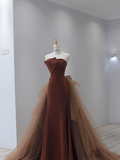 Niulatu Mermaid Strapless Brown Floor Length Prom Dress HZ1110