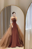 Niulatu Mermaid Strapless Brown Floor Length Prom Dress HZ1110