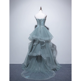 Niulatu A line Spaghetti Straps Grey Blue Floor Length Prom Dresses HZ1110