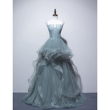 Niulatu A line Spaghetti Straps Grey Blue Floor Length Prom Dresses HZ1110