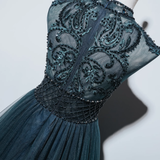 Niulatu A line High Neckline Floor Length Tulle Green Prom Dresses HZ1110