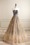 Niulatu Gown Strapless Floor Length Blue Long Prom Dresses Sweet 16 Dress HZ1110