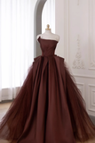 Niulatu Gown Strapless Floor Length Brown Long Prom Dresses HZ1110