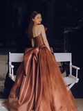 Niulatu Gown Strapless Floor Length Brown Long Prom Dresses HZ1110