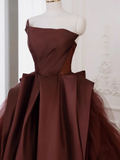 Niulatu Gown Strapless Floor Length Brown Long Prom Dresses HZ1110