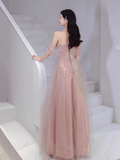 Niulatu line Spaghetti Straps Floor Length Pink Long Prom Dresses HZ1110