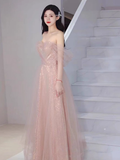 Niulatu line Spaghetti Straps Floor Length Pink Long Prom Dresses HZ1110
