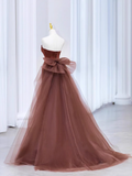 Niulatu Mermaid Strapless Brown Floor Length Tulle Prom Dress HZ1110