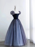 Niulatu Ball Gown Floor Length Short Sleeves Tulle Prom Dress HZ1110