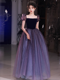 Niulatu Ball Gown Floor Length Short Sleeves Tulle Prom Dress HZ1110