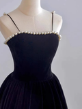 Niulatu A line Knee Length Sleeveless Velvet Black Prom Dress HZ1110