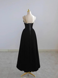 Niulatu A line Knee Length Sleeveless Velvet Black Prom Dress HZ1110