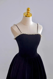 Niulatu A line Knee Length Sleeveless Velvet Black Prom Dress HZ1110