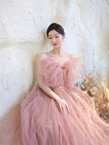 Niulatu Gown Sleeveless Pink Tulle Prom Dress HZ1110