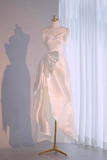 Niulatu High Low Spaghetti Straps Satin White Wedding Dresses HZ1110