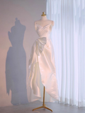 Niulatu High Low Spaghetti Straps Satin White Wedding Dresses HZ1110