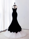 Niulatu Sleeveless Black Tulle Velvet Prom Dress HZ1110