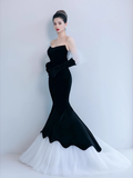 Niulatu Sleeveless Black Tulle Velvet Prom Dress HZ1110