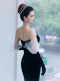 Niulatu Sleeveless Black Tulle Velvet Prom Dress HZ1110
