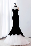 Niulatu Sleeveless Black Tulle Velvet Prom Dress HZ1110